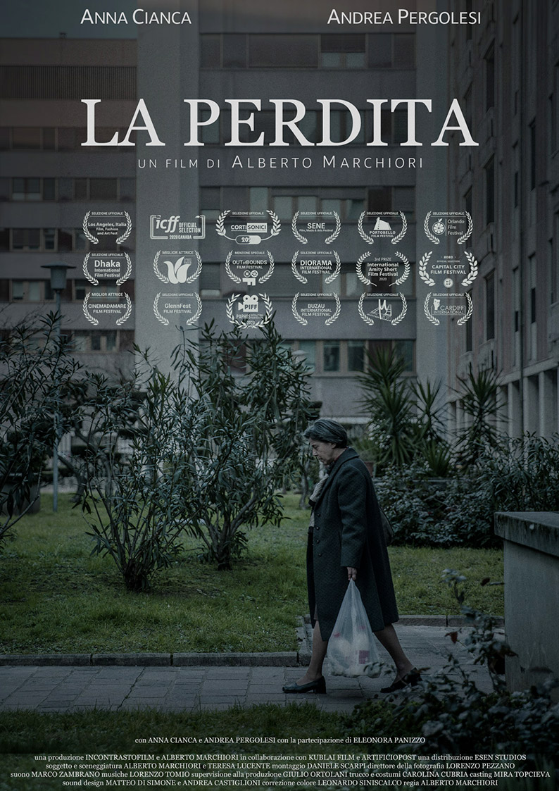 Distribuzione film cortometraggio: poster del film corto "La perdita" di Alberto Marchiori